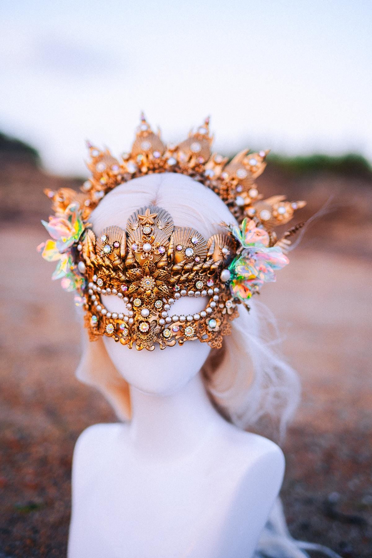 Mermaid Masquerade Mask Ocean Goddess Mask Pearl Shell Mask Fantasy Carnival Mask Venetian Costume Mask