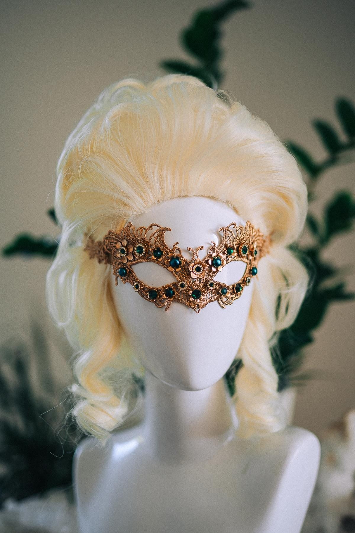 Emerald Fantasy Horn Crown, Emerald Feather Crown, Masquerade Crown, Fantasy Goddess Crown, Venetian Carnival Headpiece