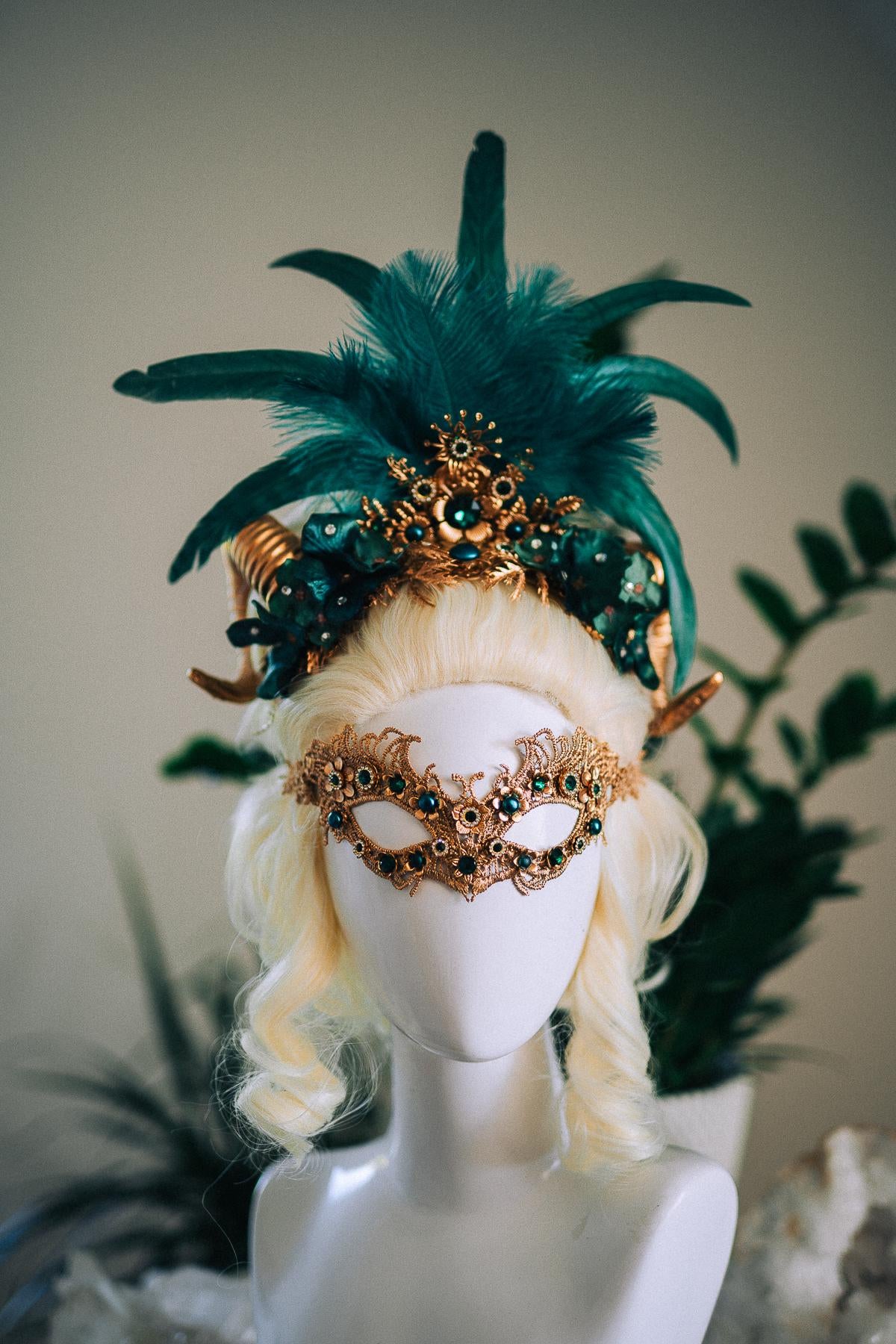 Emerald Masquerade Mask, Green Venetian Mask, Fantasy Mask, Emerald Goddess Mask, Lace Carnival Mask, Couture Costume Mask