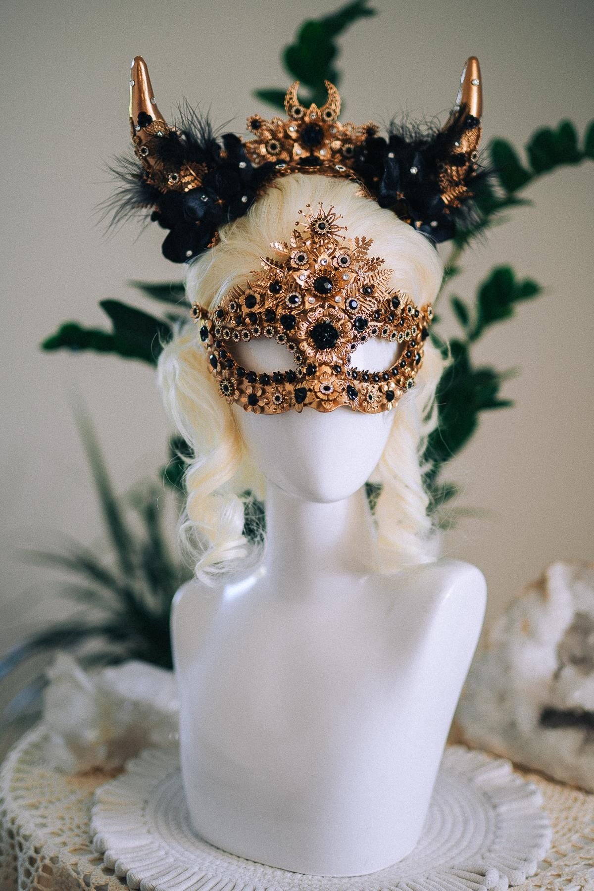 Black Masquerade Mask, Gothic Mask, Venetian Mask, Dark Fantasy Mask, Black Goddess Mask, Couture Carnival Mask