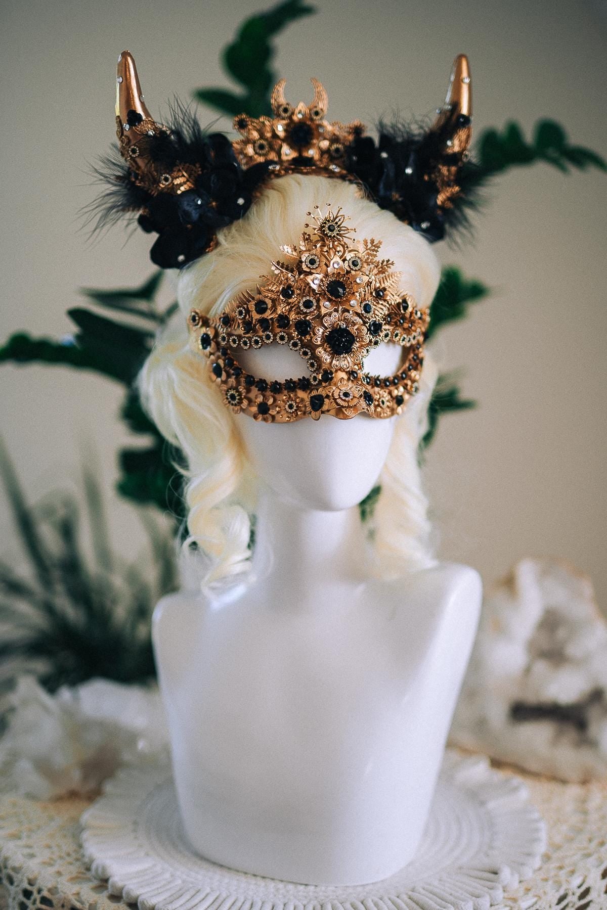 Black Masquerade Mask, Gothic Mask, Venetian Mask, Dark Fantasy Mask, Black Goddess Mask, Couture Carnival Mask