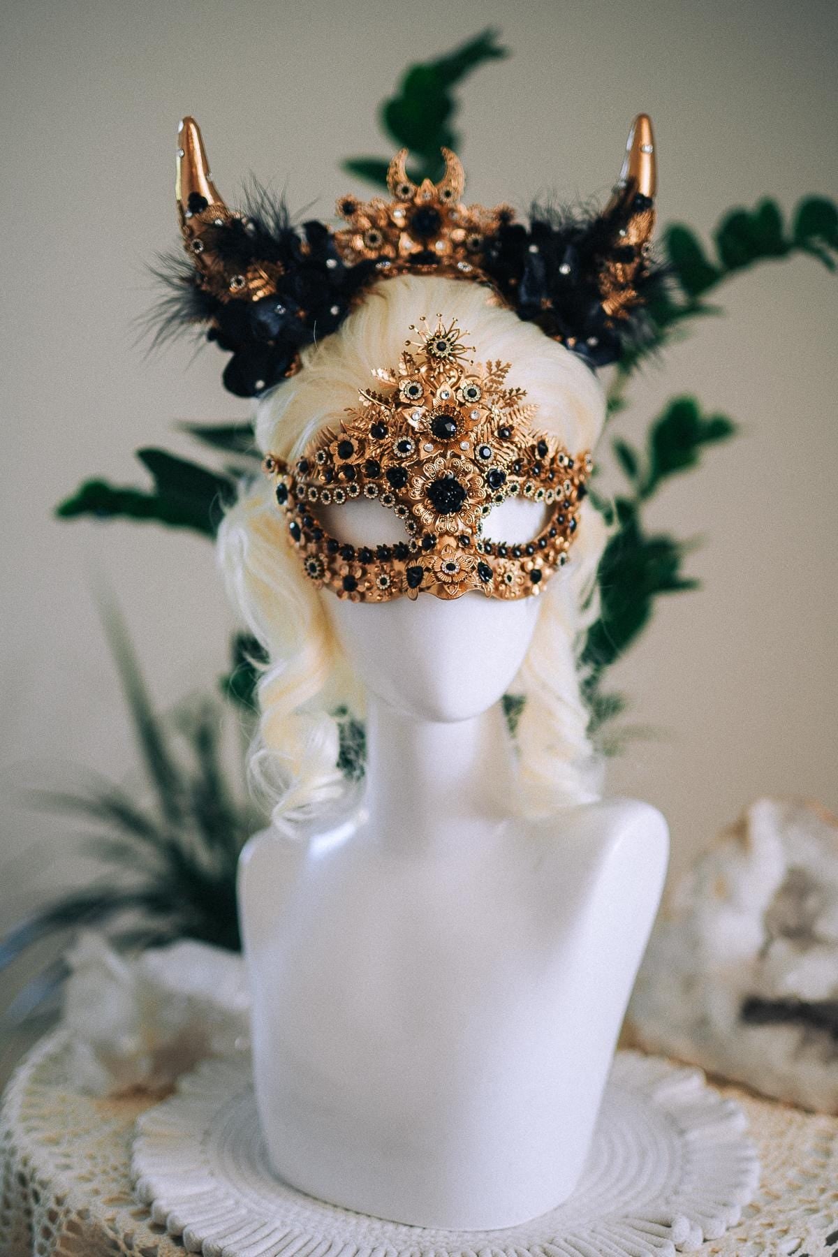 Black Masquerade Mask, Gothic Mask, Venetian Mask, Dark Fantasy Mask, Black Goddess Mask, Couture Carnival Mask