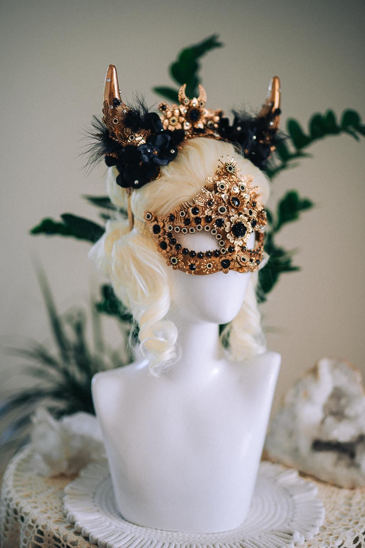 Black Masquerade Mask, Gothic Mask, Venetian Mask, Dark Fantasy Mask, Black Goddess Mask, Couture Carnival Mask