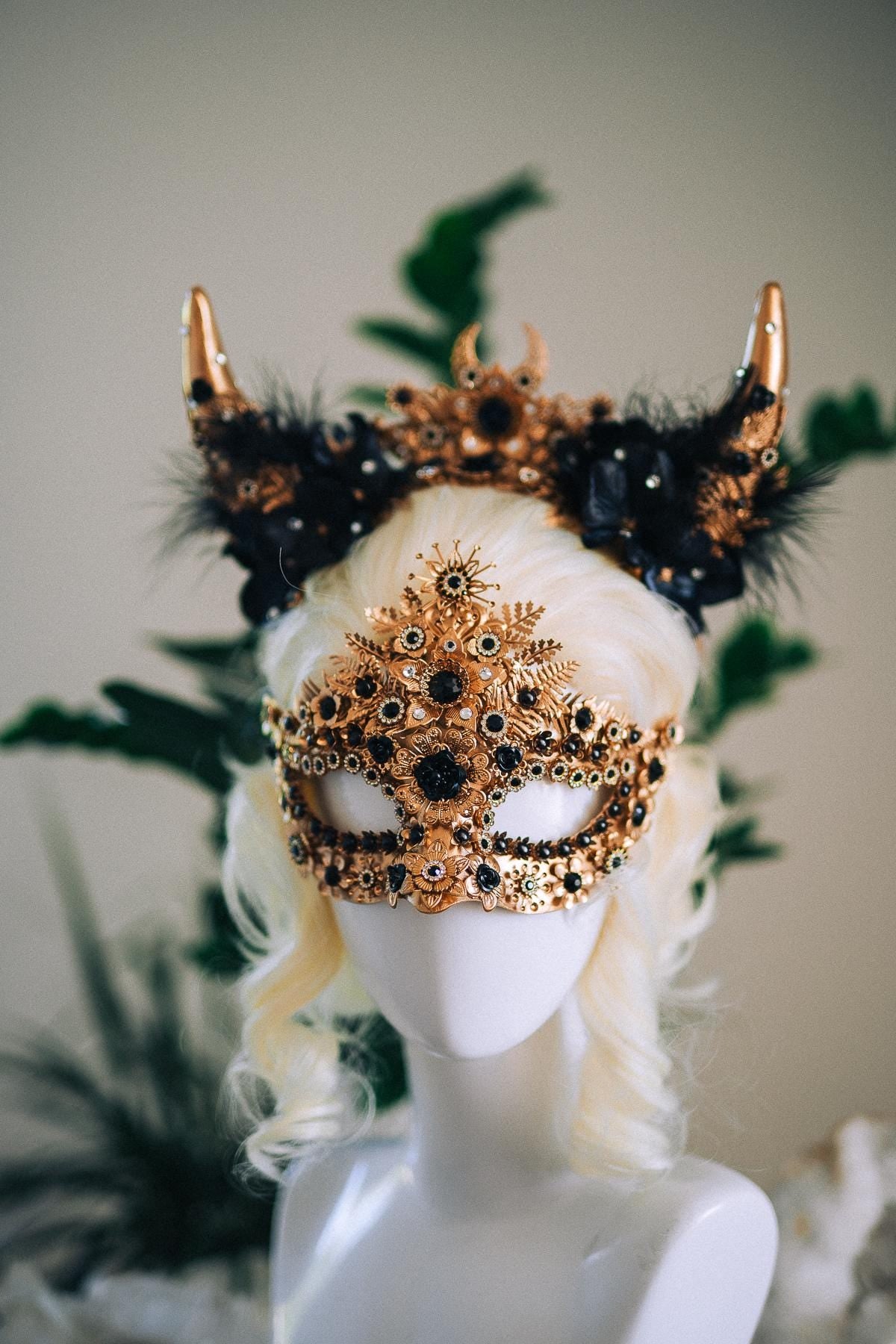 Black Masquerade Mask, Gothic Mask, Venetian Mask, Dark Fantasy Mask, Black Goddess Mask, Couture Carnival Mask