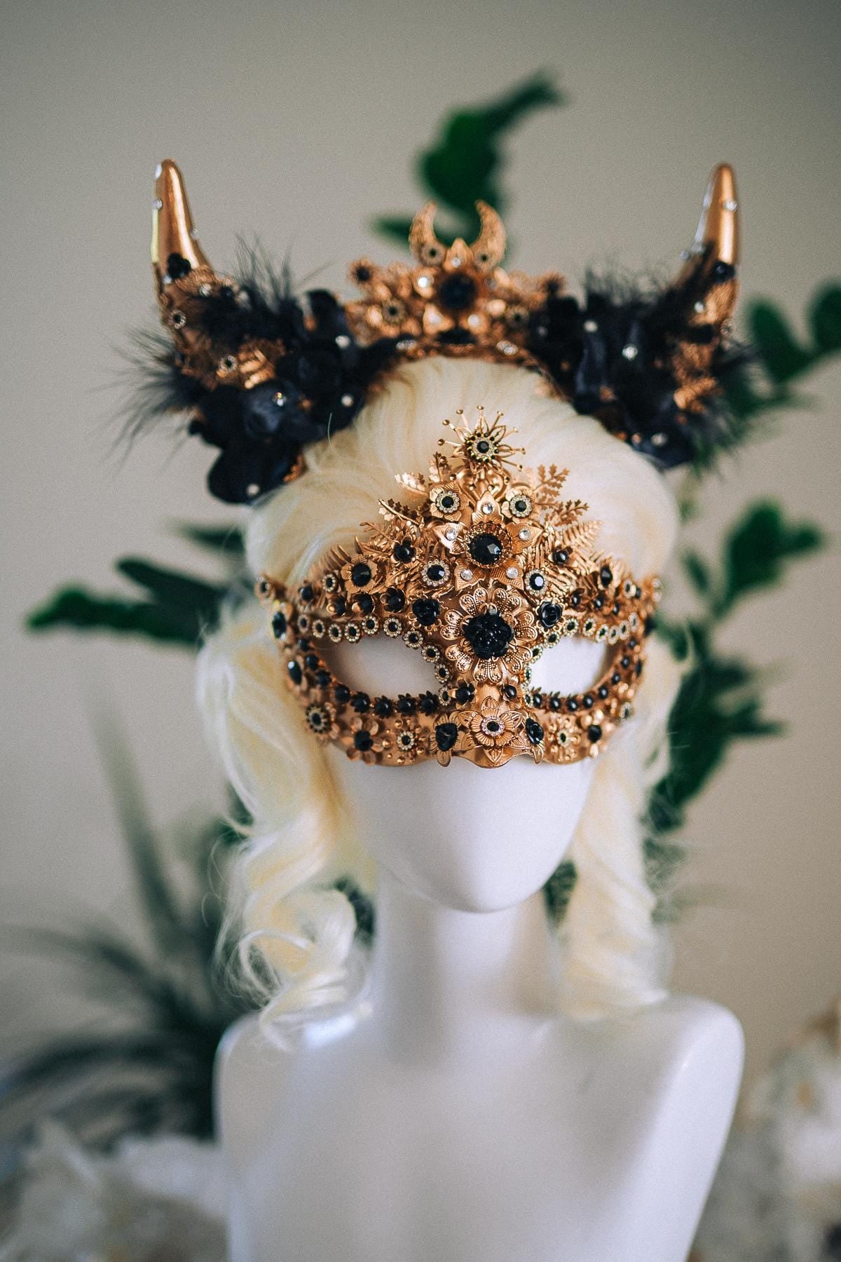 Black Masquerade Mask, Gothic Mask, Venetian Mask, Dark Fantasy Mask, Black Goddess Mask, Couture Carnival Mask