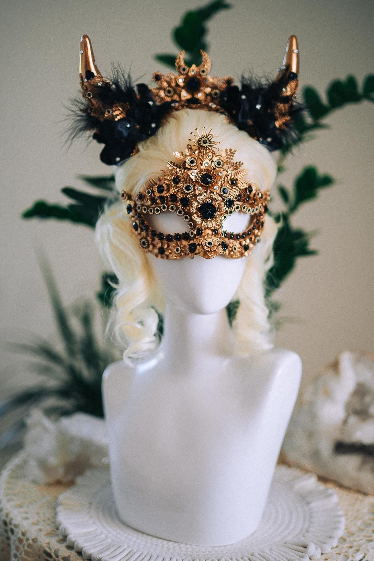 Black Masquerade Mask, Gothic Mask, Venetian Mask, Dark Fantasy Mask, Black Goddess Mask, Couture Carnival Mask