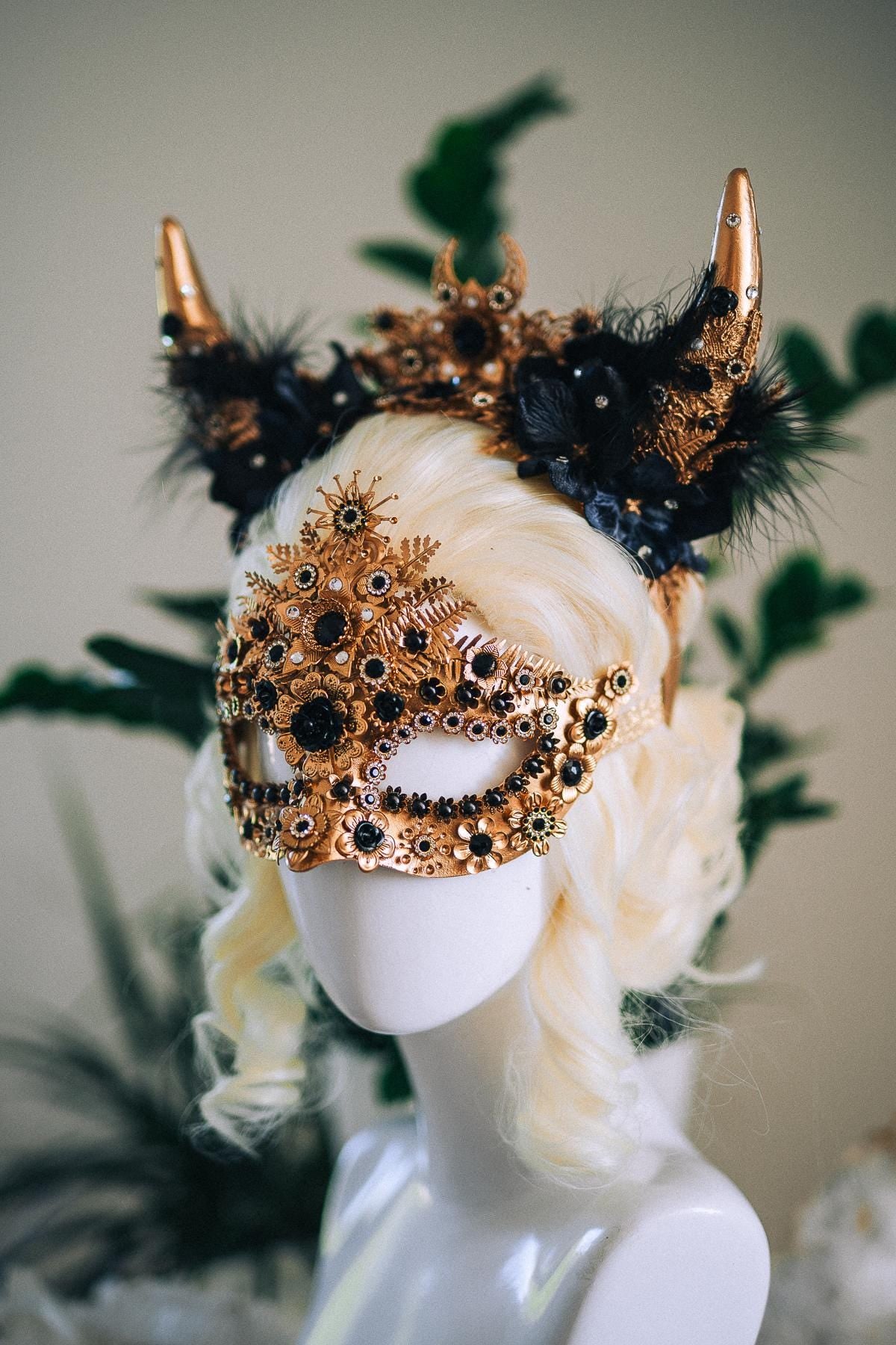 Black Masquerade Mask, Gothic Mask, Venetian Mask, Dark Fantasy Mask, Black Goddess Mask, Couture Carnival Mask