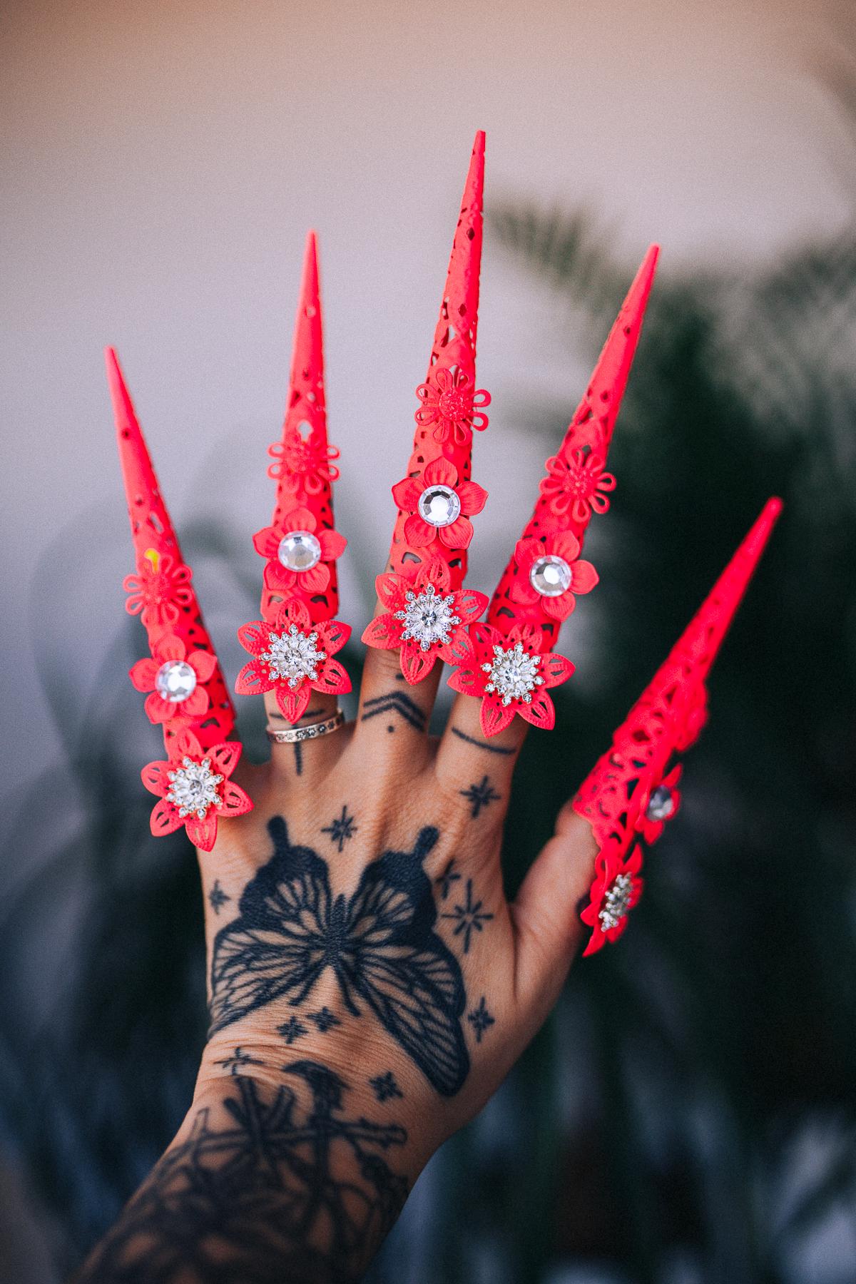 Neon Pink Festival Finger Claws Rave Goddess Hand Jewelry Fantasy Costume Nails