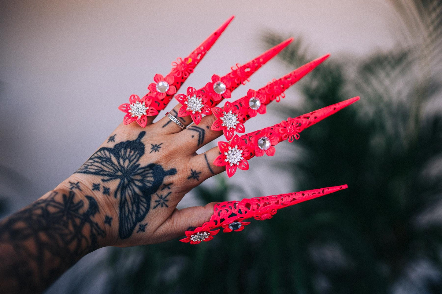 Neon Pink Festival Finger Claws Rave Goddess Hand Jewelry Fantasy Costume Nails