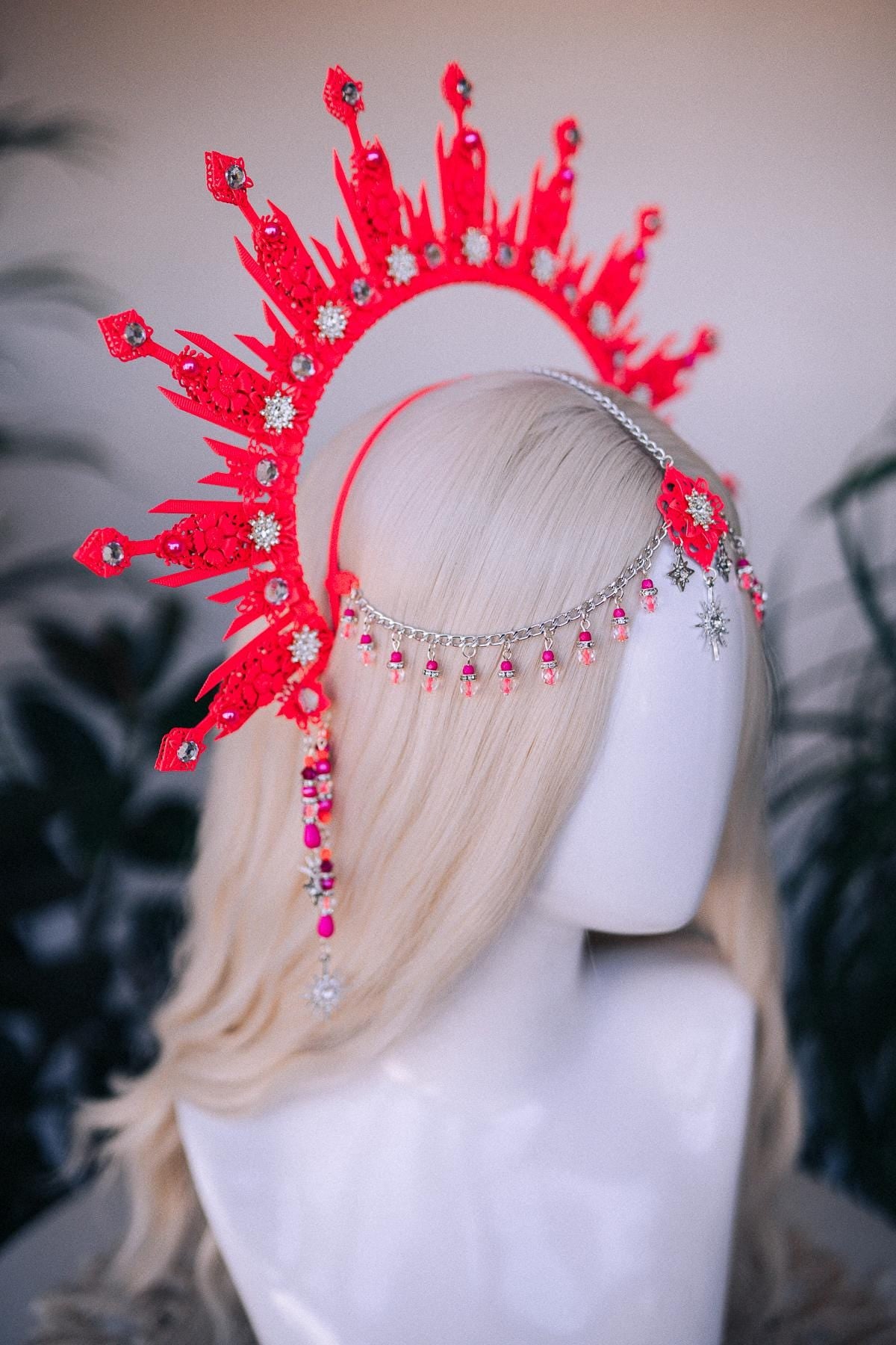 Neon Pink Festival Harness UV Rave Body Chain Goddess Costume Accessory