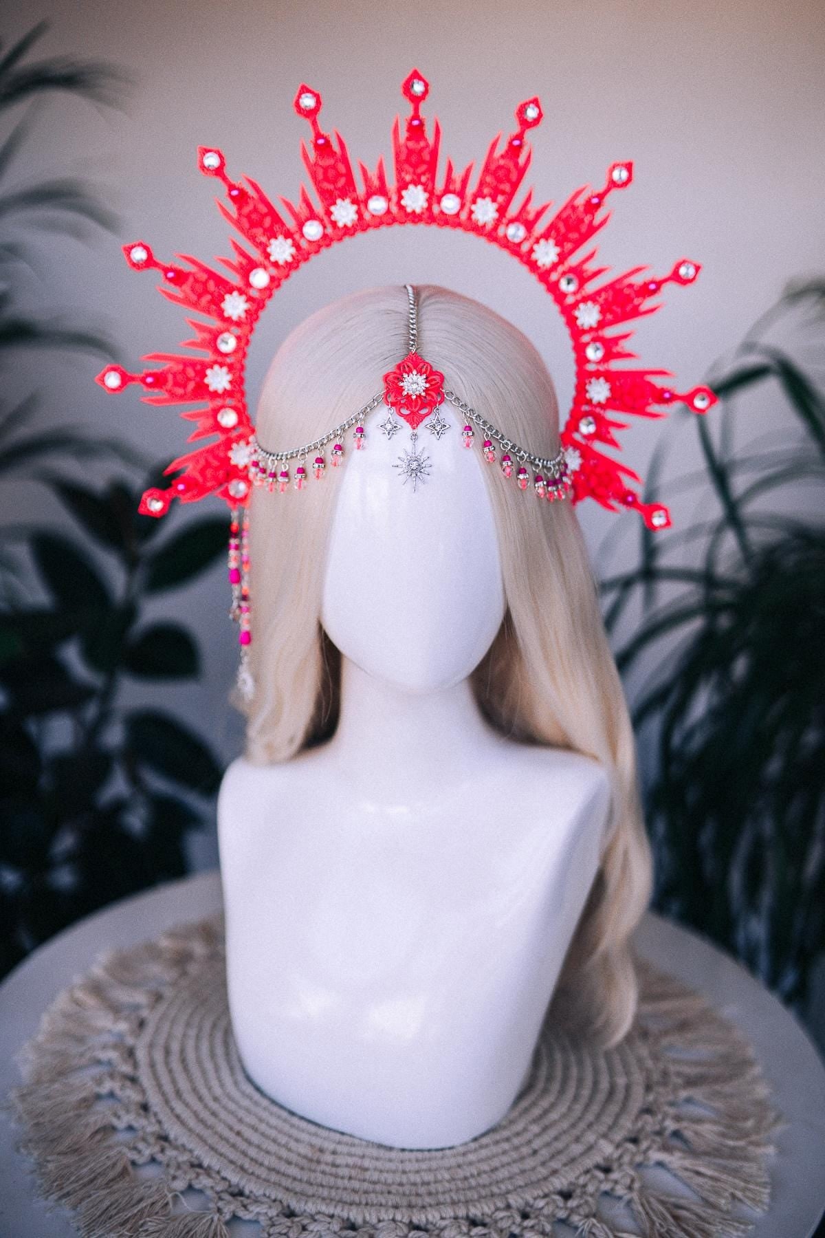 Neon Pink Halo Crown Festival Headpiece Rave Goddess Crown UV Costume Headpiece