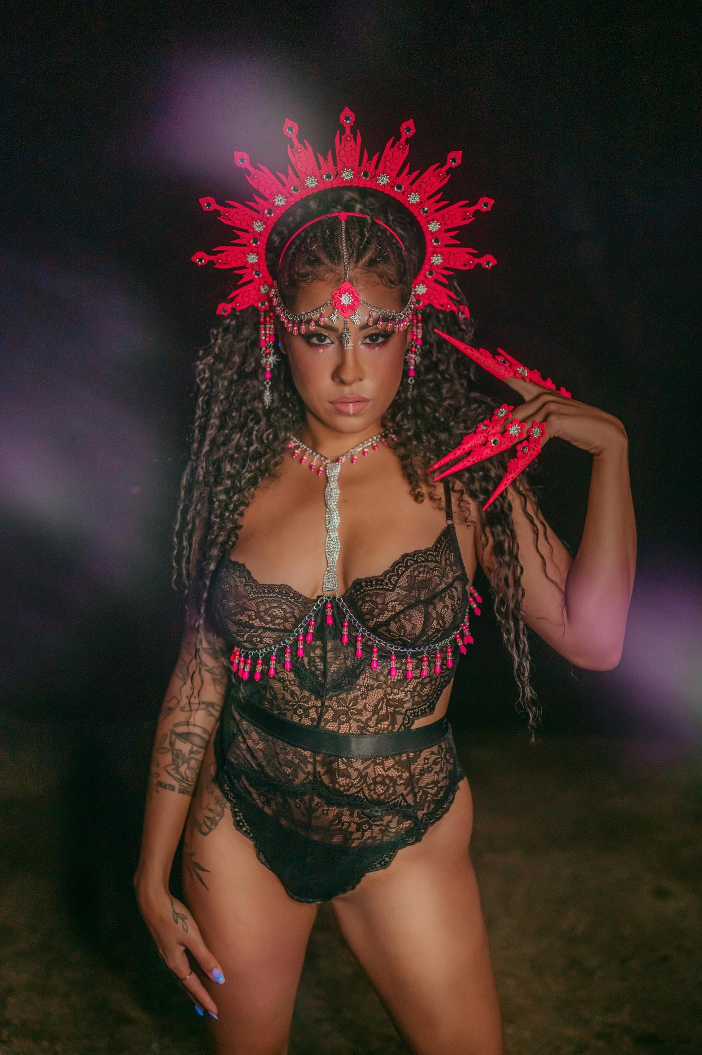 Neon Pink Halo Crown Festival Headpiece Rave Goddess Crown UV Costume Headpiece