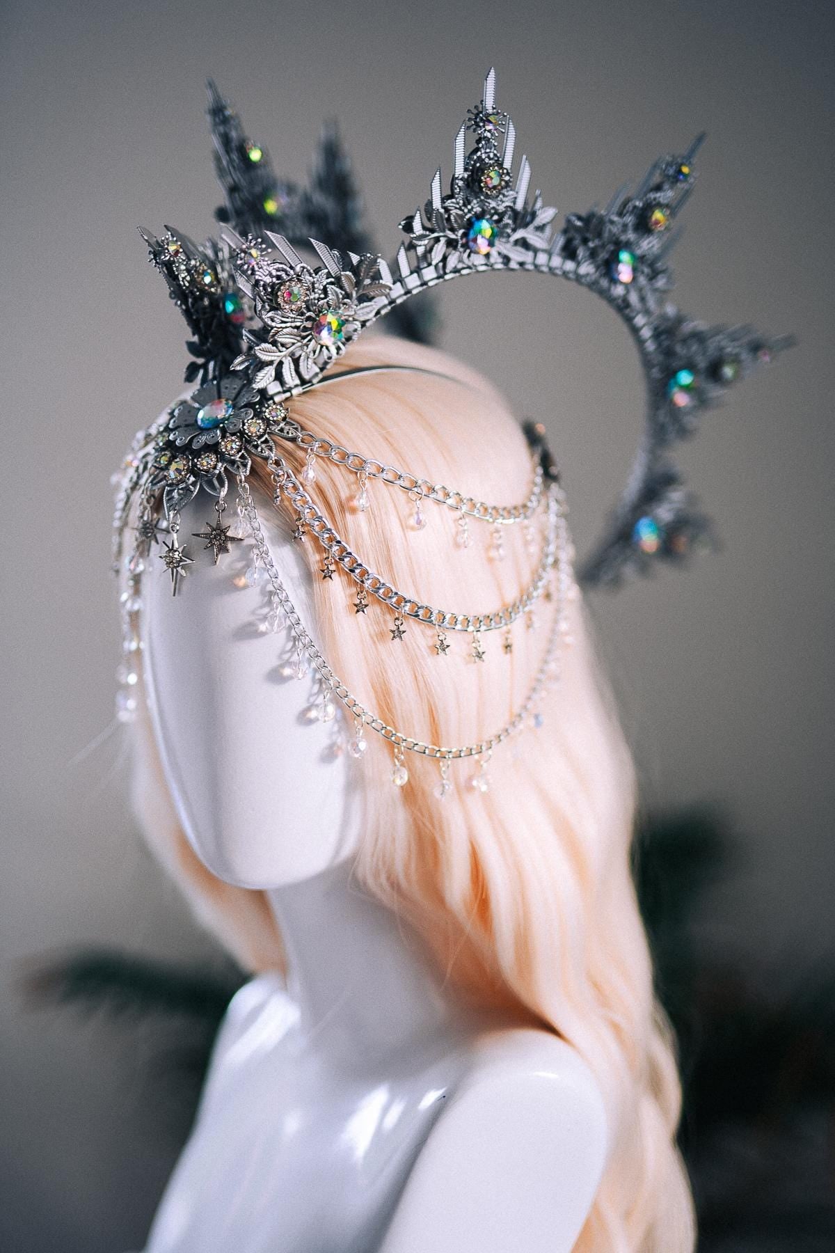 Silver Celestial Halo Crown Crystal Festival Headpiece Moon Goddess Crown