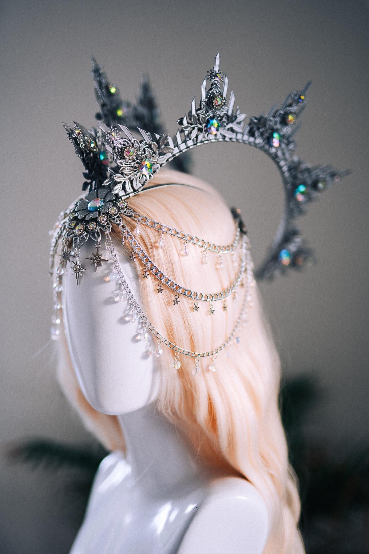 Silver Celestial Halo Crown Crystal Festival Headpiece Moon Goddess Crown