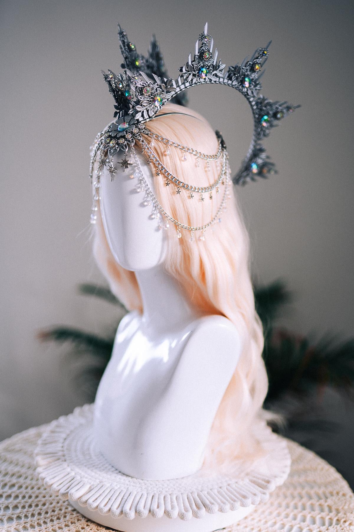 Silver Celestial Halo Crown Crystal Festival Headpiece Moon Goddess Crown