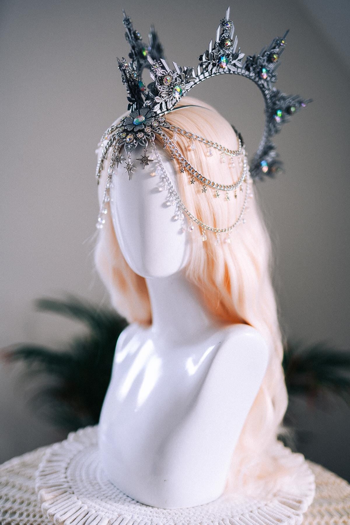 Silver Celestial Halo Crown Crystal Festival Headpiece Moon Goddess Crown