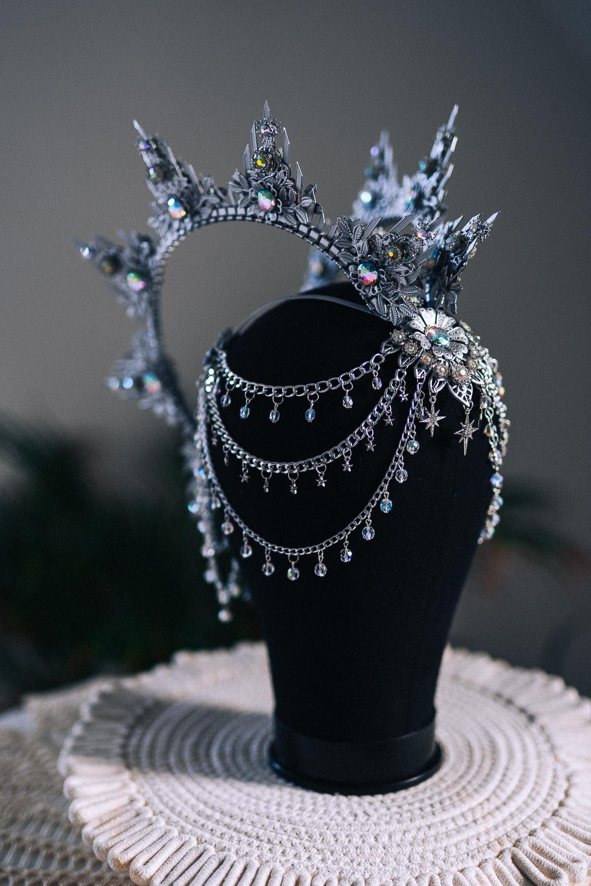 Silver Celestial Halo Crown Crystal Festival Headpiece Moon Goddess Crown