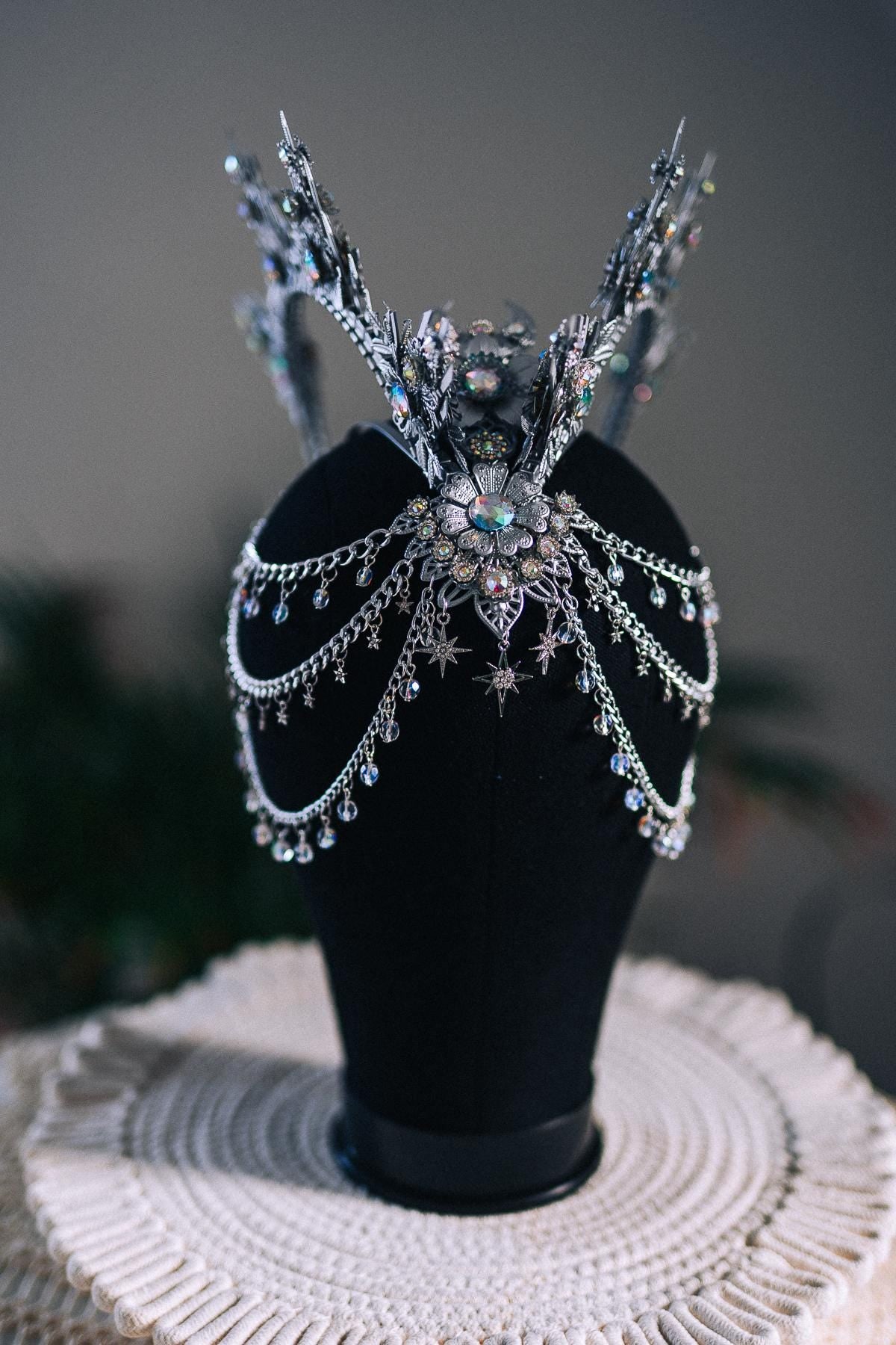 Silver Celestial Halo Crown Crystal Festival Headpiece Moon Goddess Crown