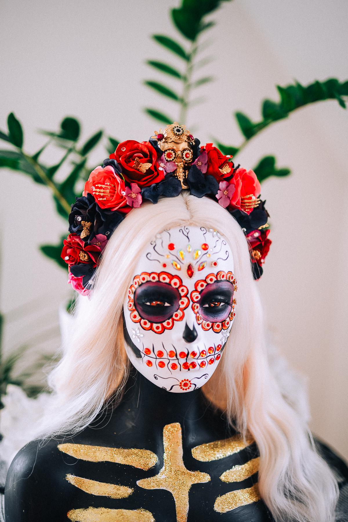 La Catrina Floral Crown, Día de los Muertos Headpiece, Mexican Flower Crown, Sugar Skull Crown, Couture Rose Headpiece