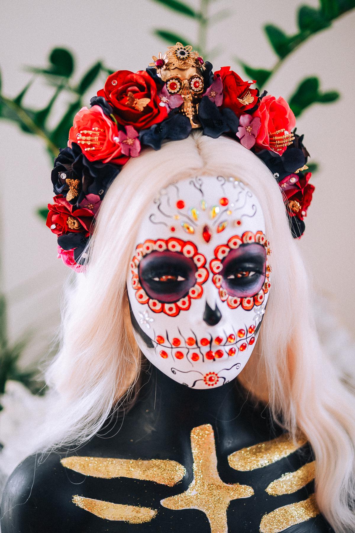 La Catrina Floral Crown, Día de los Muertos Headpiece, Mexican Flower Crown, Sugar Skull Crown, Couture Rose Headpiece