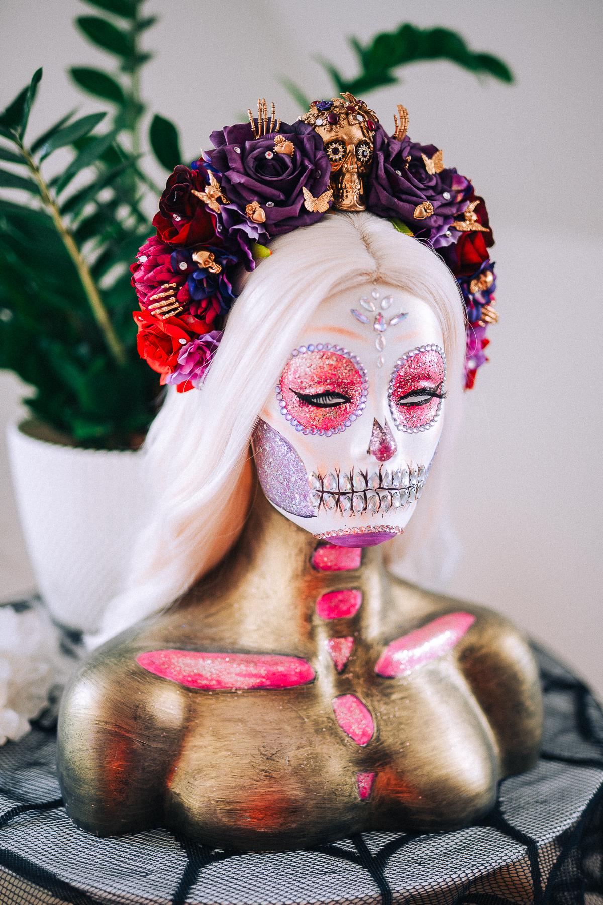 La Catrina Purple Rose Crown, Día de los Muertos Headpiece, Mexican Floral Crown, Sugar Skull Crown, Artisan Flower Crown