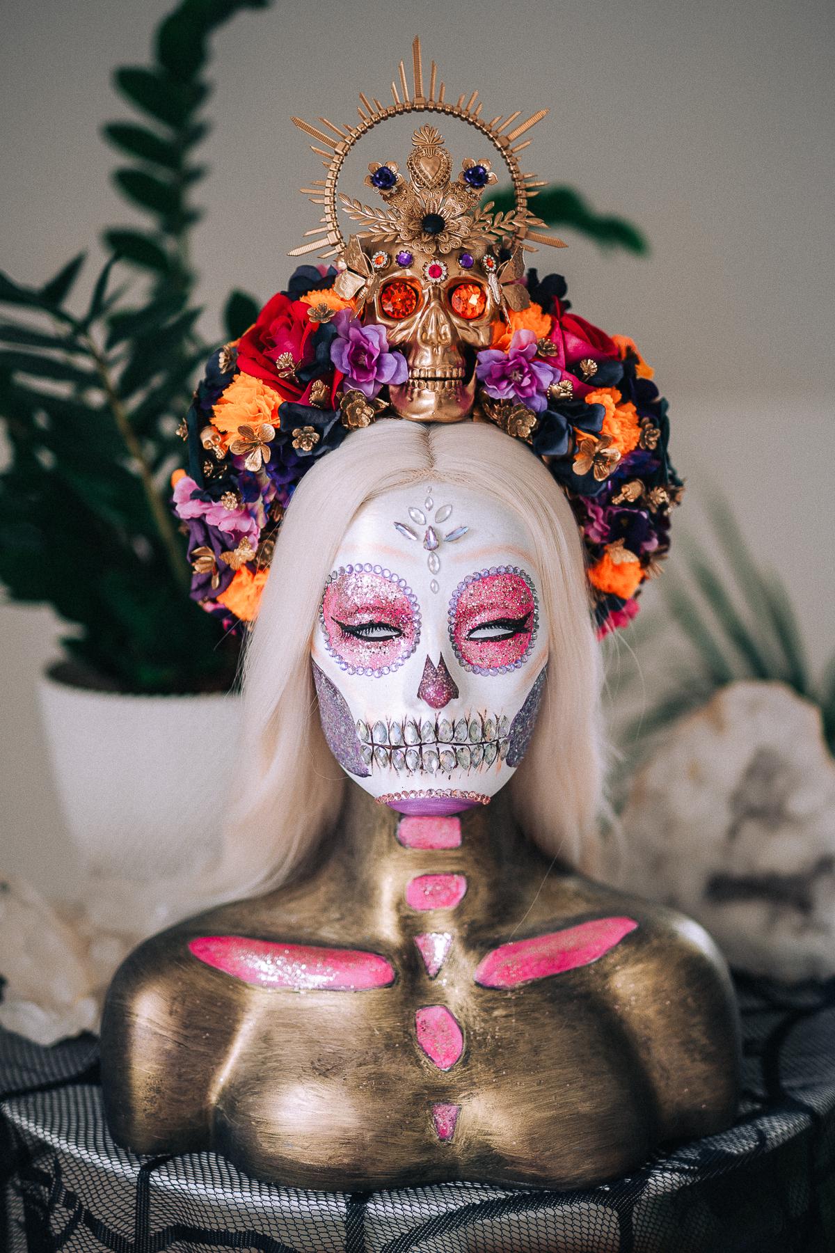 La Catrina Midnight Blossom Crown, Día de los Muertos Headpiece, Mexican Floral Crown, Sugar Skull Crown, Luxury Flower Crown