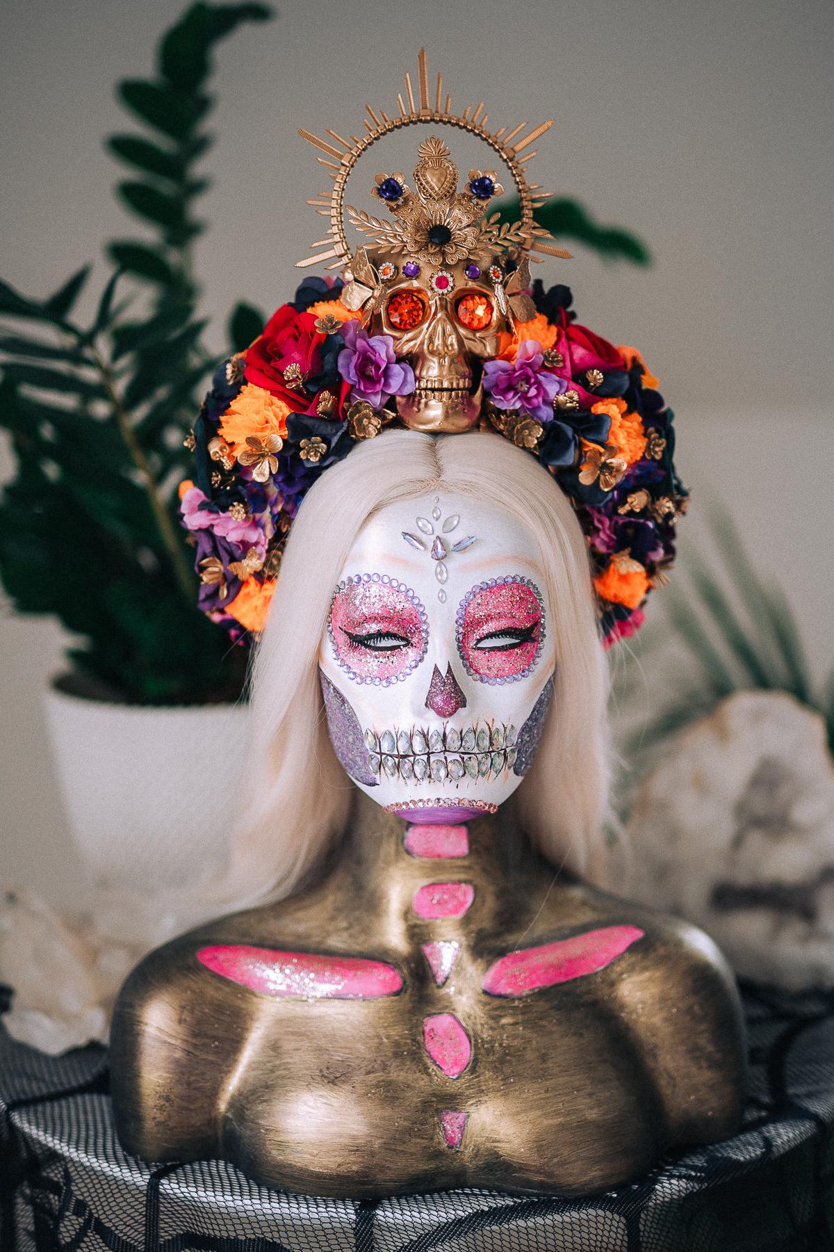 La Catrina Midnight Blossom Crown, Día de los Muertos Headpiece, Mexican Floral Crown, Sugar Skull Crown, Luxury Flower Crown
