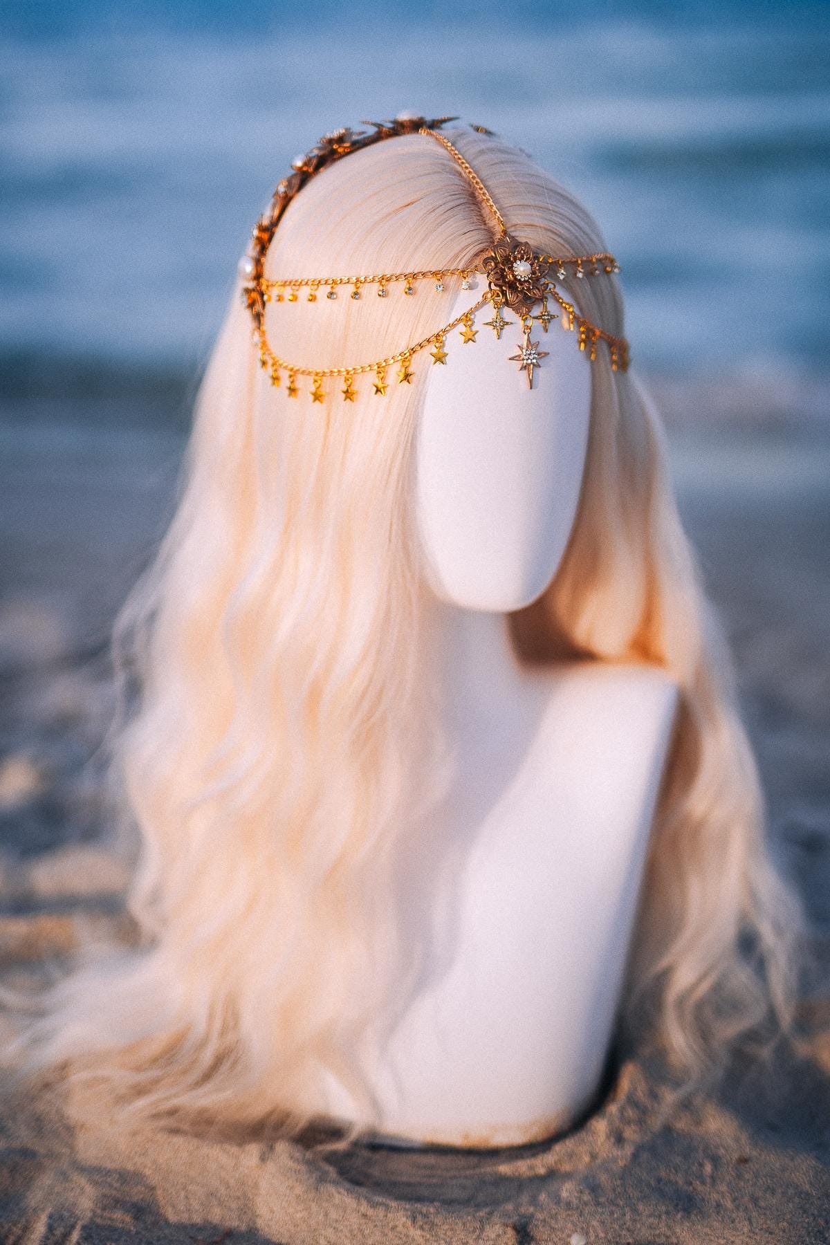 Celestial Star Bridal Tiara Gold Wedding Crown Beach Bride Headpiece