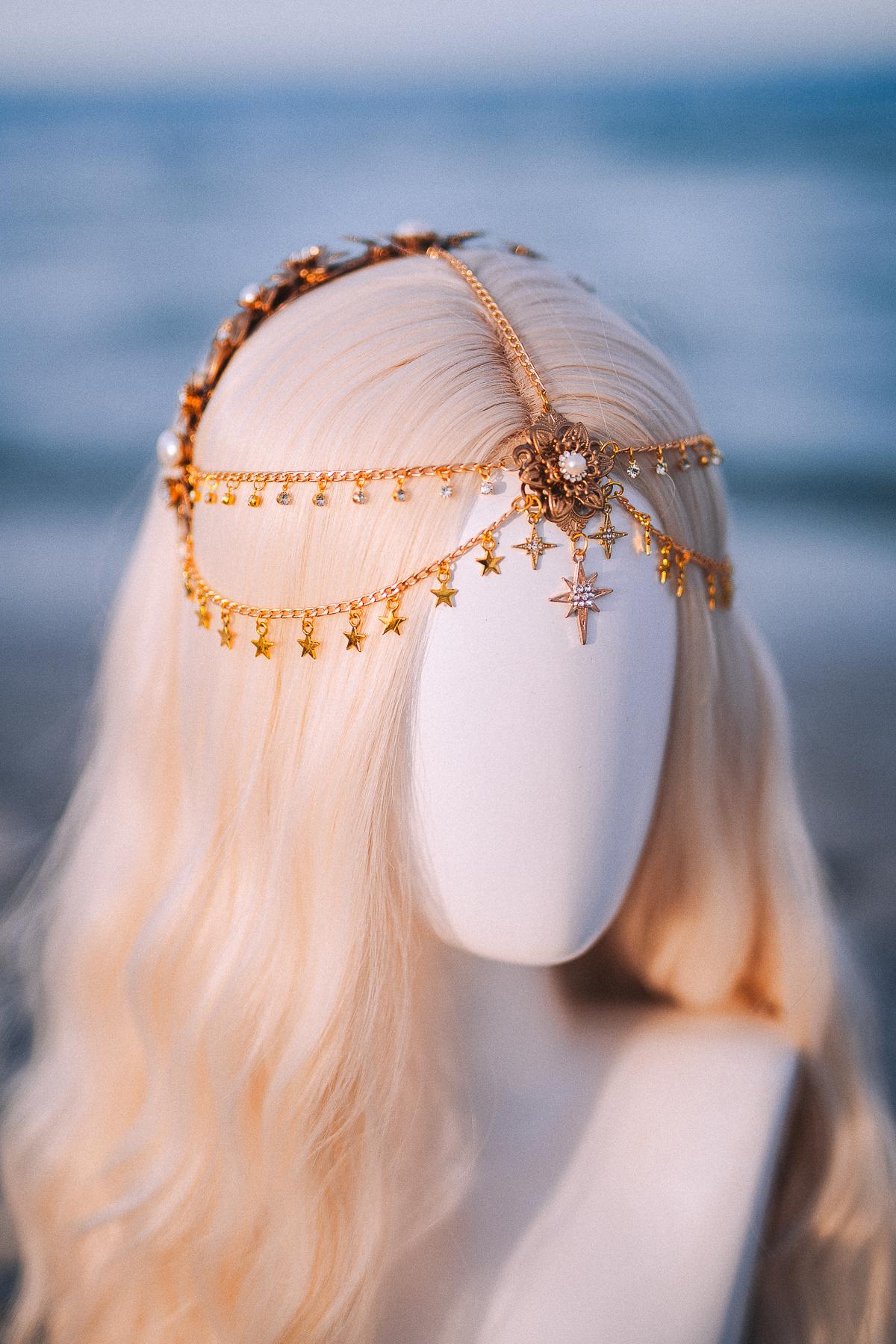 Celestial Star Bridal Tiara Gold Wedding Crown Beach Bride Headpiece