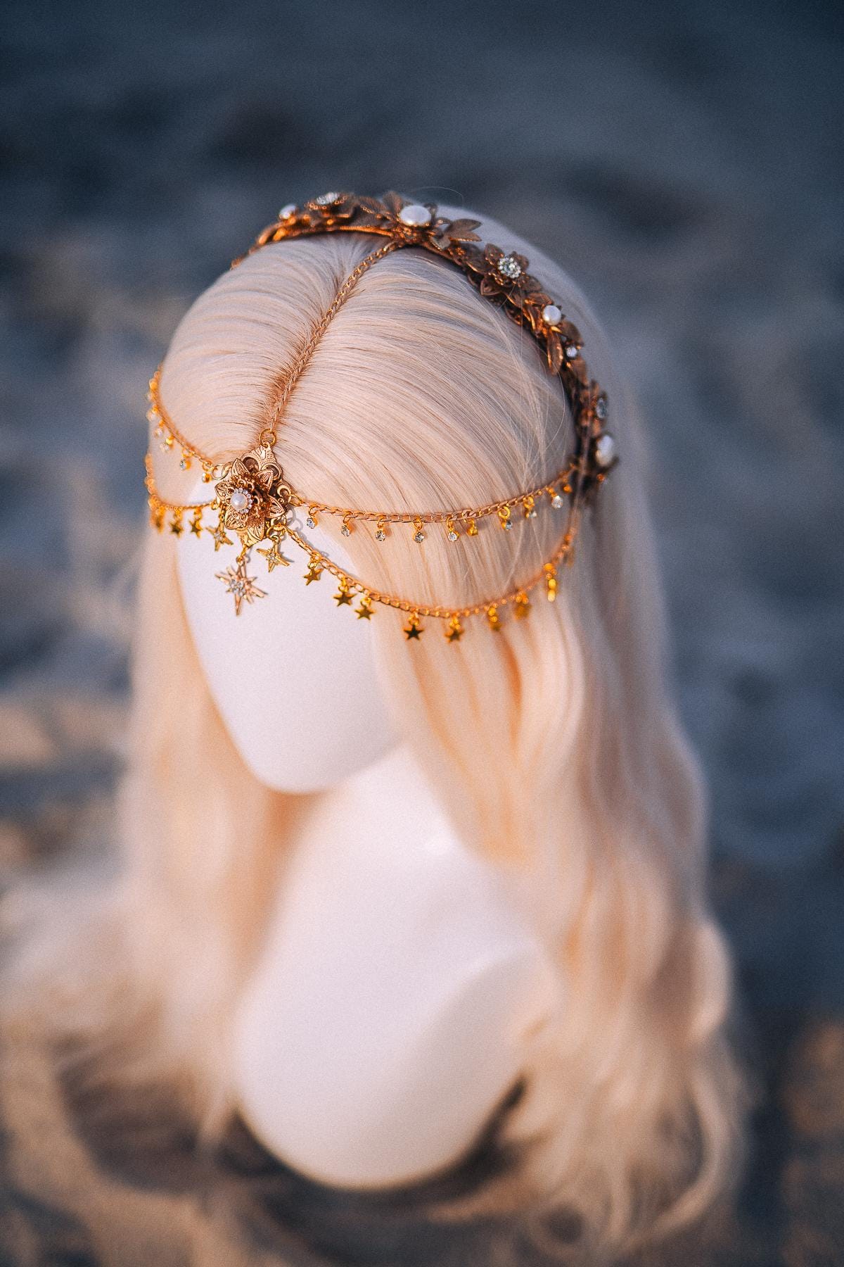 Celestial Star Bridal Tiara Gold Wedding Crown Beach Bride Headpiece
