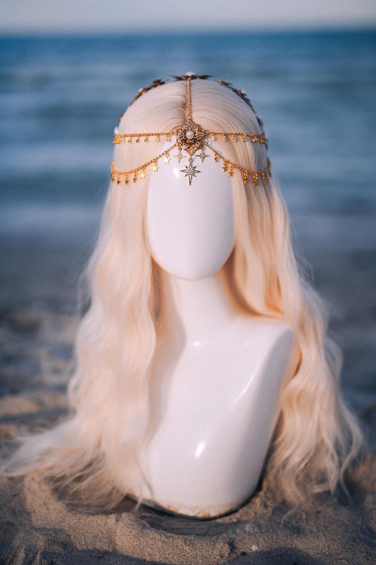Celestial Star Bridal Tiara Gold Wedding Crown Beach Bride Headpiece