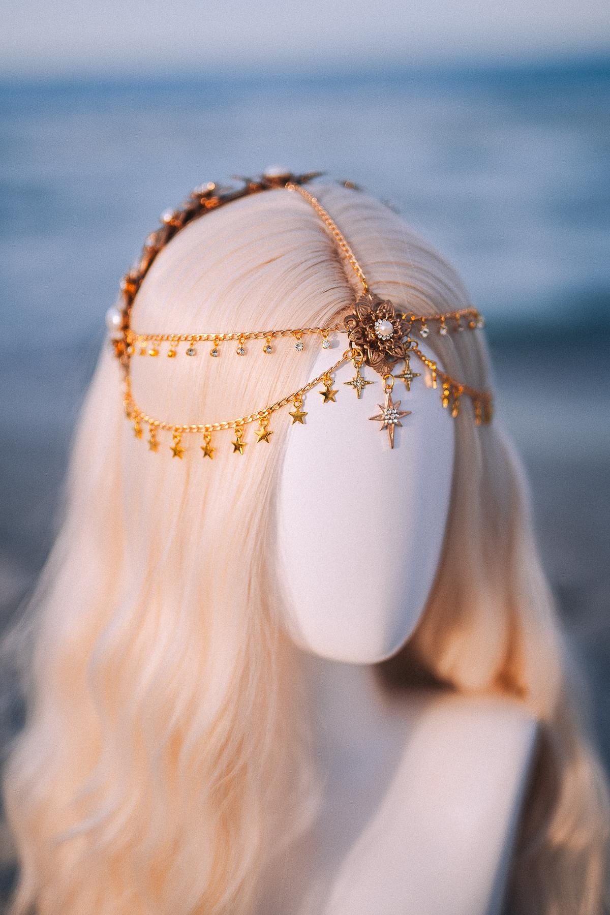 Celestial Star Bridal Tiara Gold Wedding Crown Beach Bride Headpiece