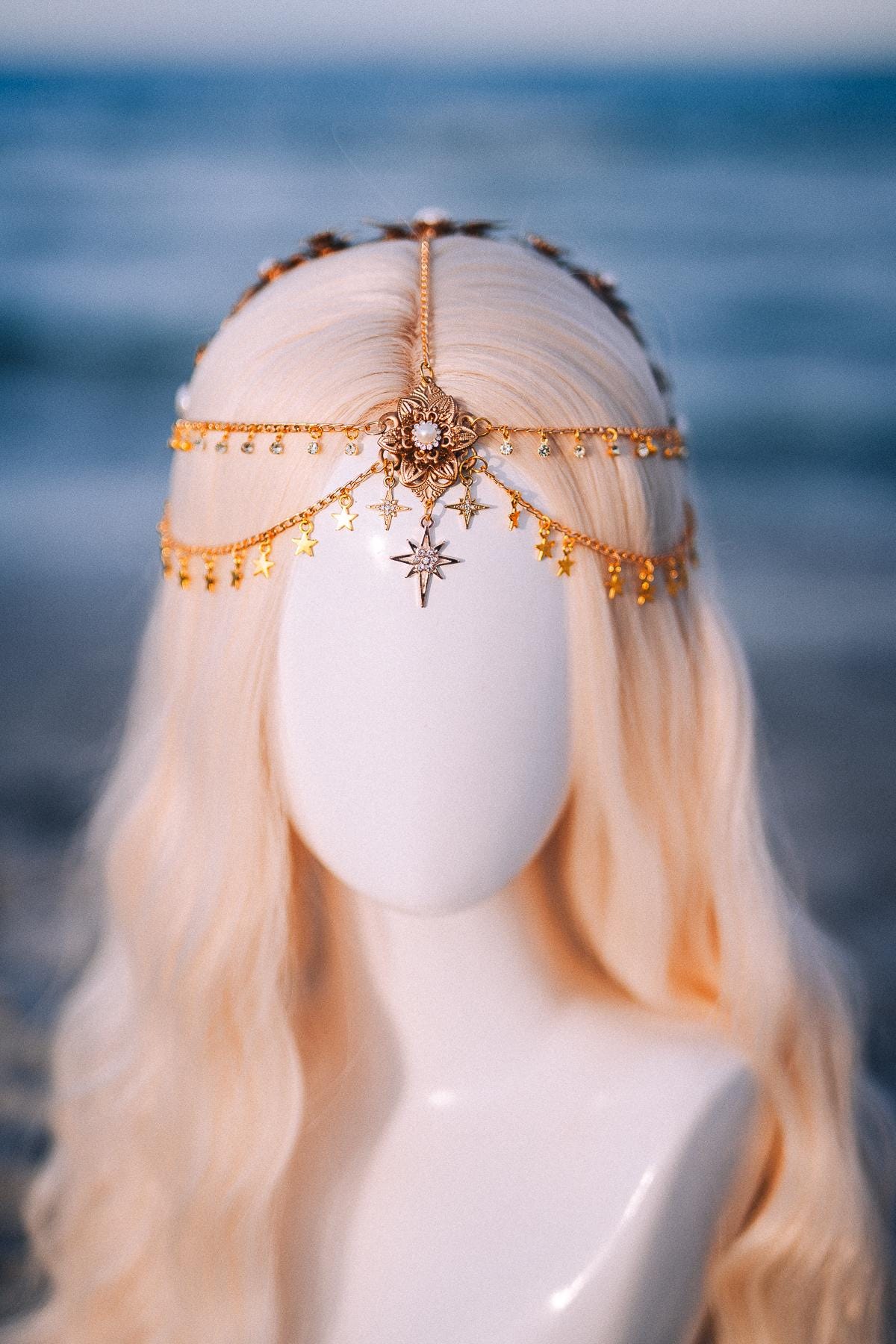 Celestial Star Bridal Tiara Gold Wedding Crown Beach Bride Headpiece