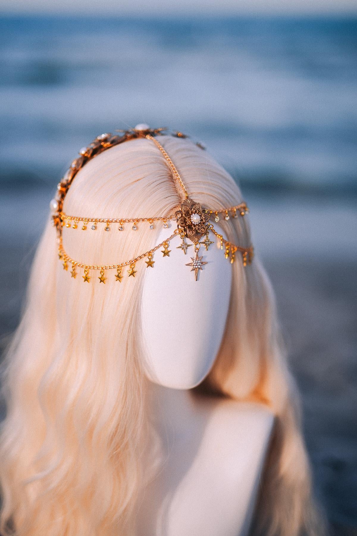 Celestial Star Bridal Tiara Gold Wedding Crown Beach Bride Headpiece