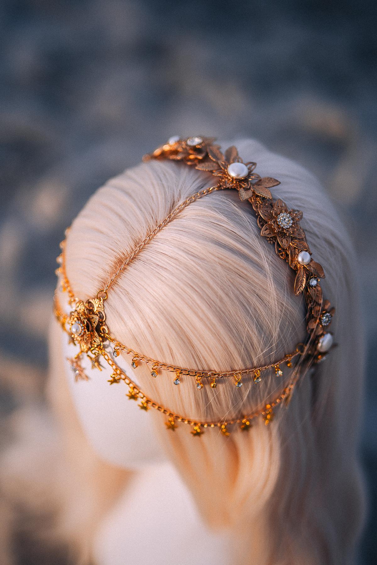 Celestial Star Bridal Tiara Gold Wedding Crown Beach Bride Headpiece