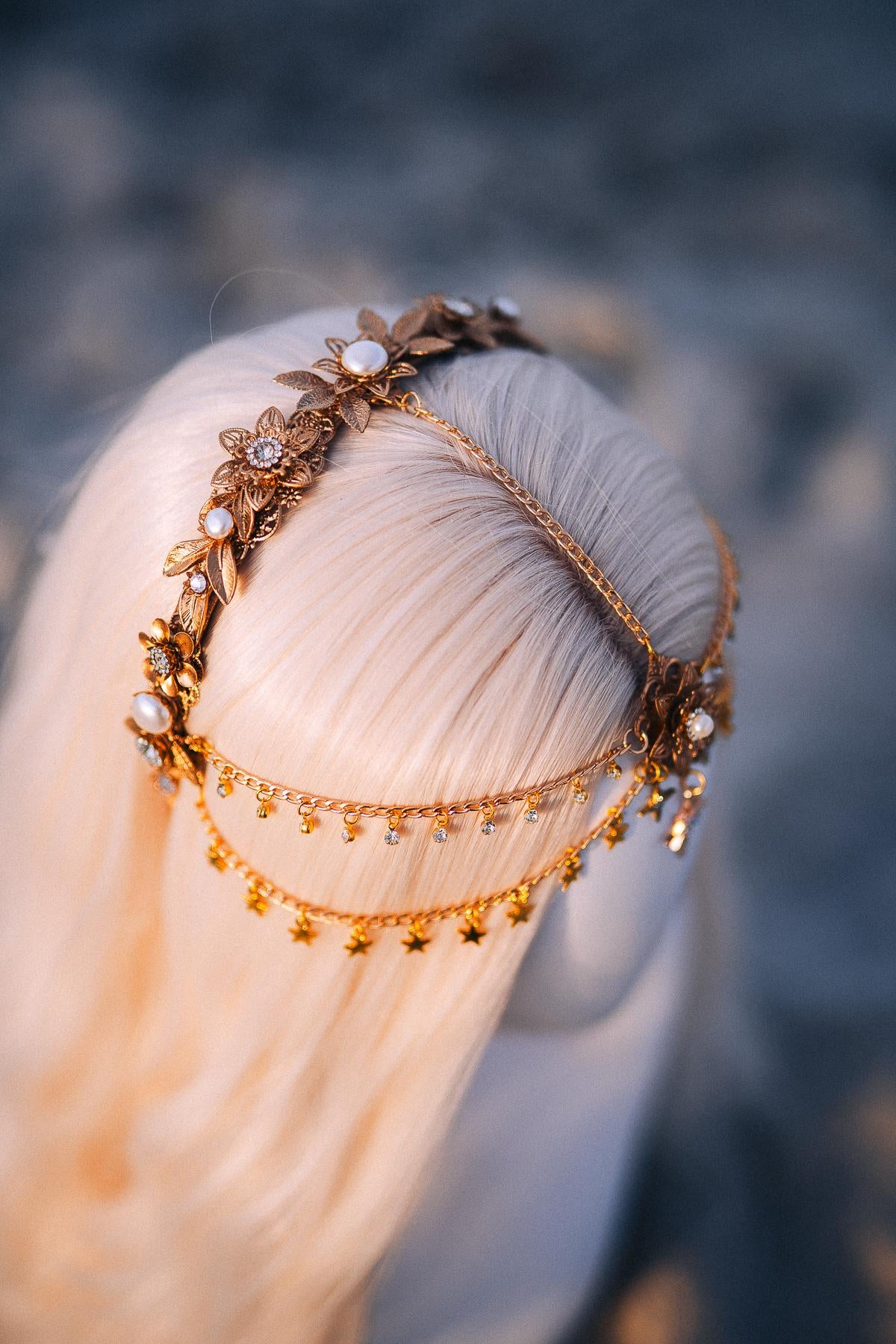 Celestial Star Bridal Tiara Gold Wedding Crown Beach Bride Headpiece