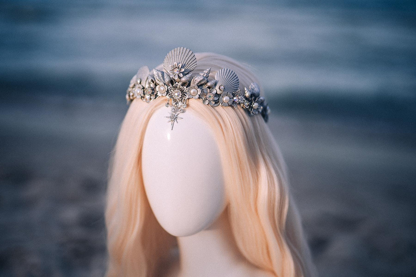 Silver Seashell Bridal Tiara Coastal Wedding Crown Celestial Bride Headpiece