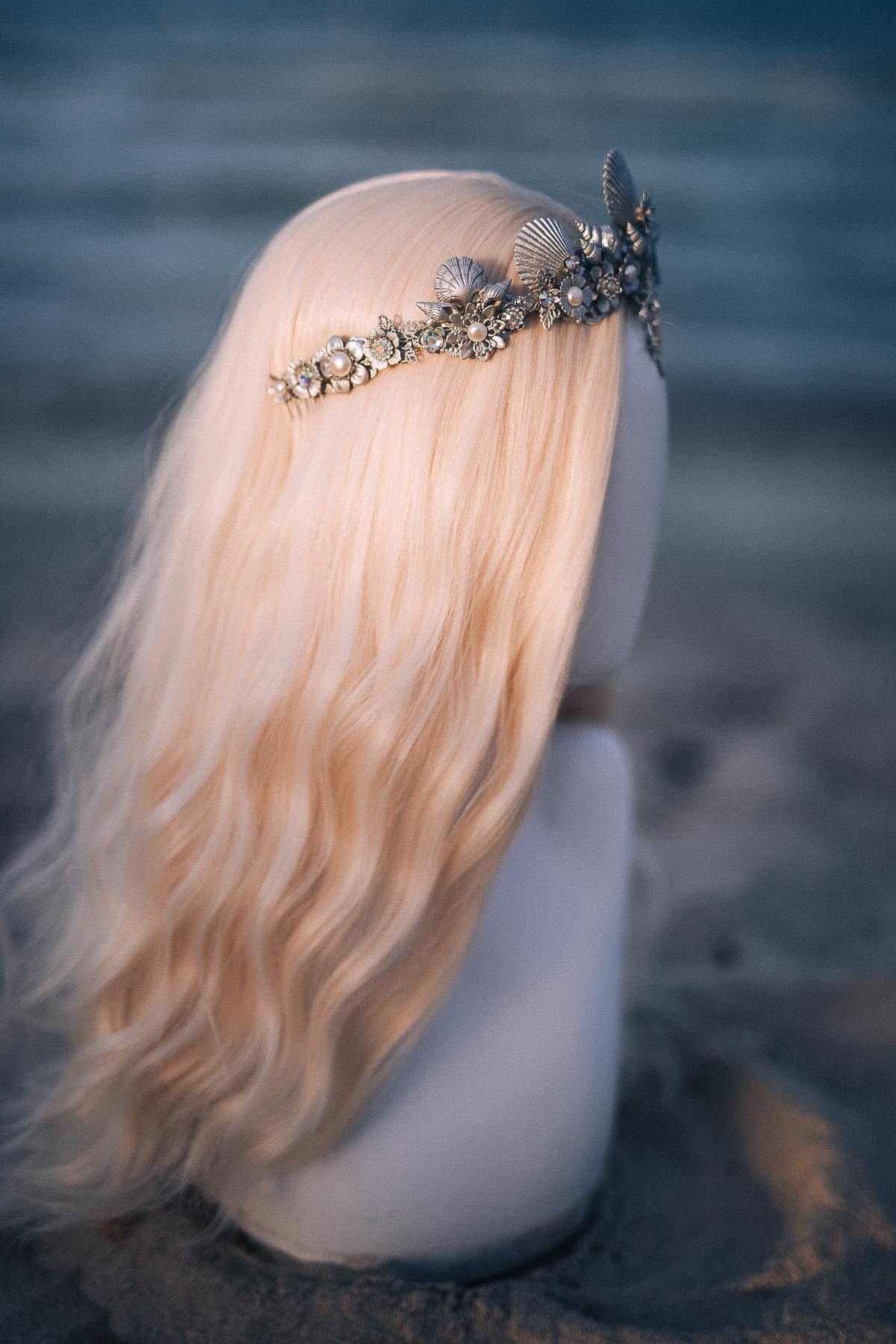 Silver Seashell Bridal Tiara Coastal Wedding Crown Celestial Bride Headpiece