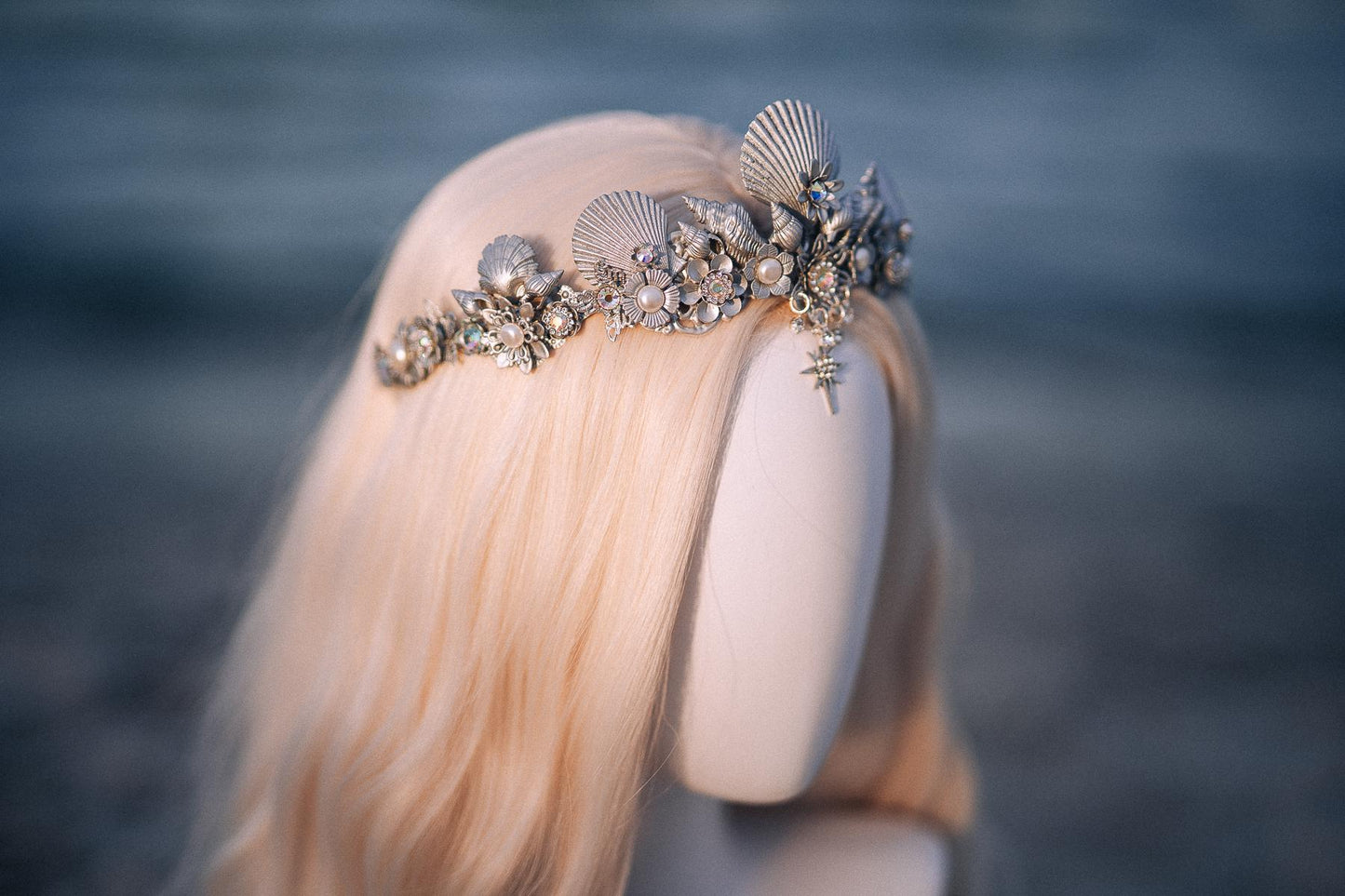 Silver Seashell Bridal Tiara Coastal Wedding Crown Celestial Bride Headpiece