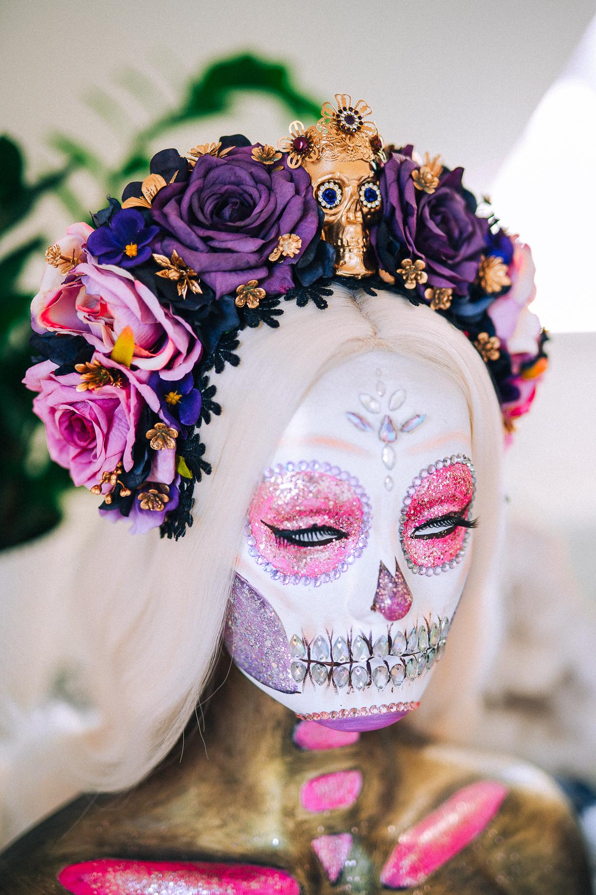 La Catrina Amethyst Bloom Crown, Día de los Muertos Floral Crown, Sugar Skull Headpiece, Mexican Flower Crown, Luxury Couture Crown