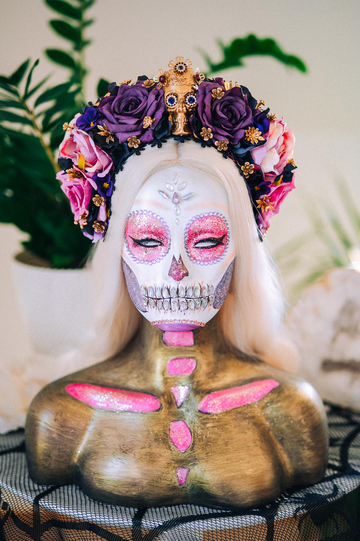 La Catrina Amethyst Bloom Crown, Día de los Muertos Floral Crown, Sugar Skull Headpiece, Mexican Flower Crown, Luxury Couture Crown
