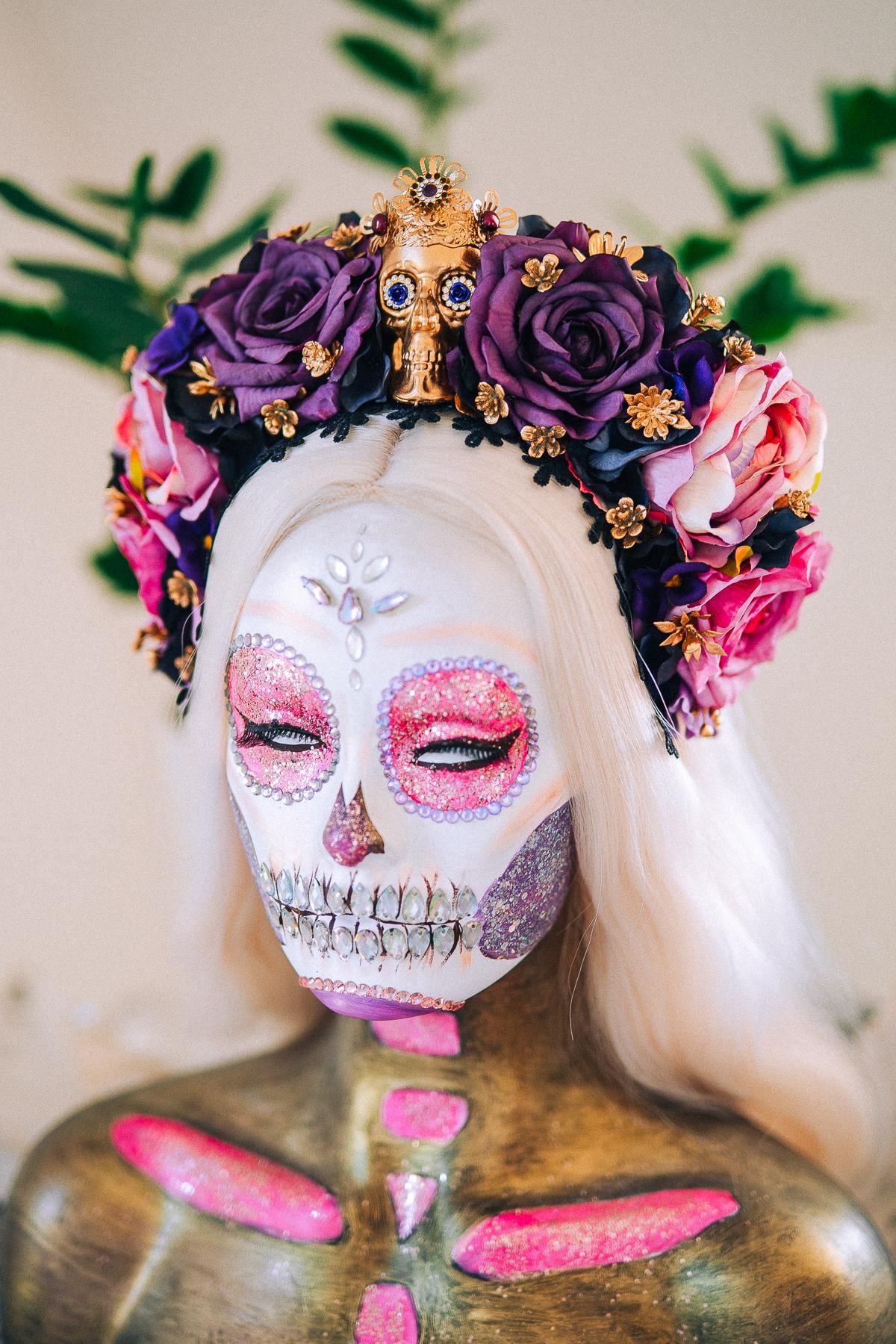 La Catrina Amethyst Bloom Crown, Día de los Muertos Floral Crown, Sugar Skull Headpiece, Mexican Flower Crown, Luxury Couture Crown