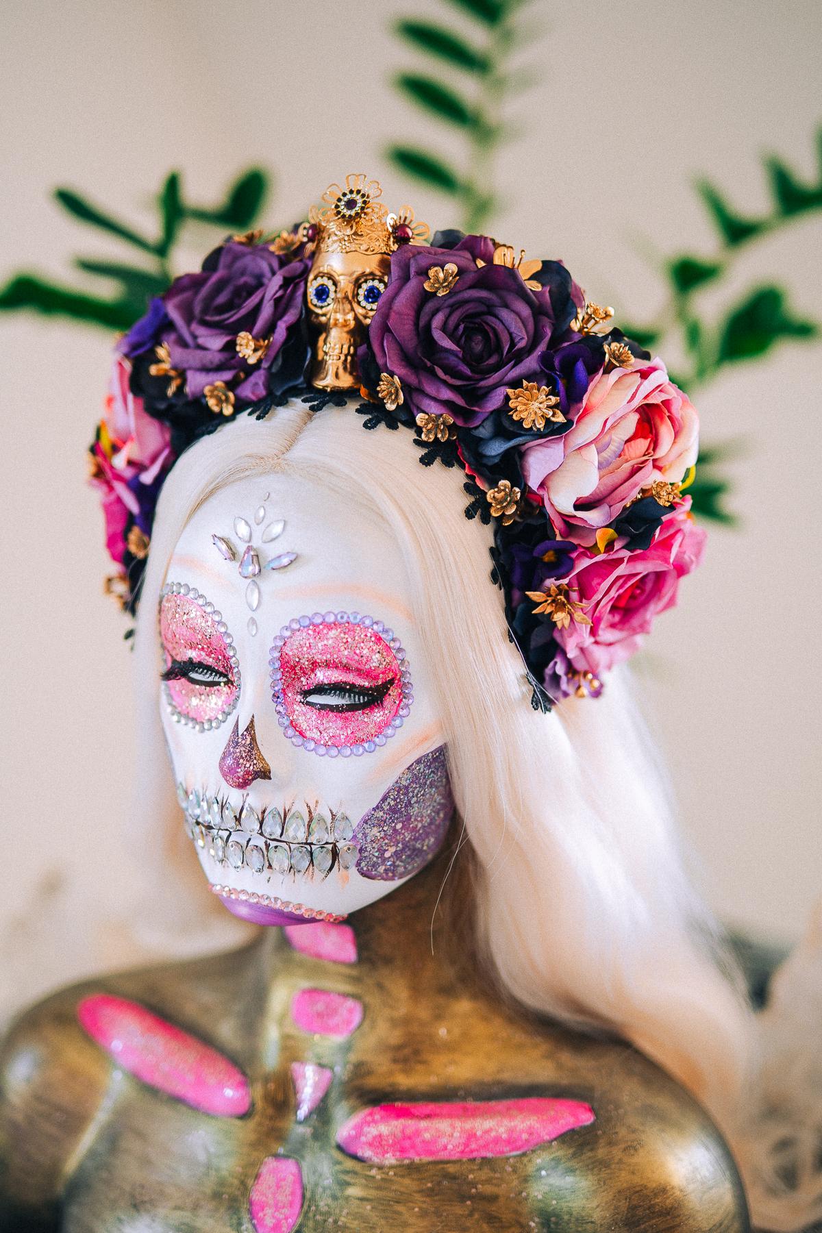 La Catrina Amethyst Bloom Crown, Día de los Muertos Floral Crown, Sugar Skull Headpiece, Mexican Flower Crown, Luxury Couture Crown