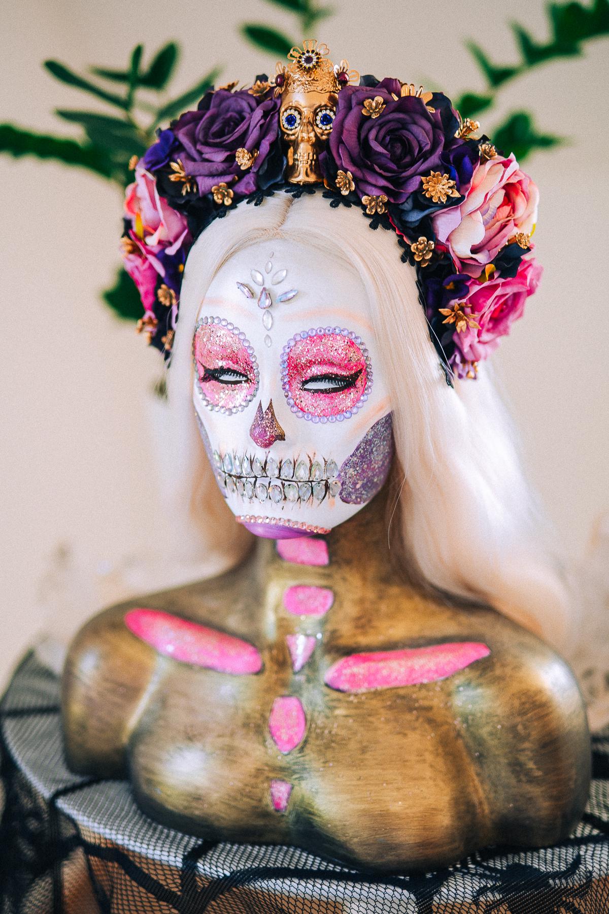 La Catrina Amethyst Bloom Crown, Día de los Muertos Floral Crown, Sugar Skull Headpiece, Mexican Flower Crown, Luxury Couture Crown