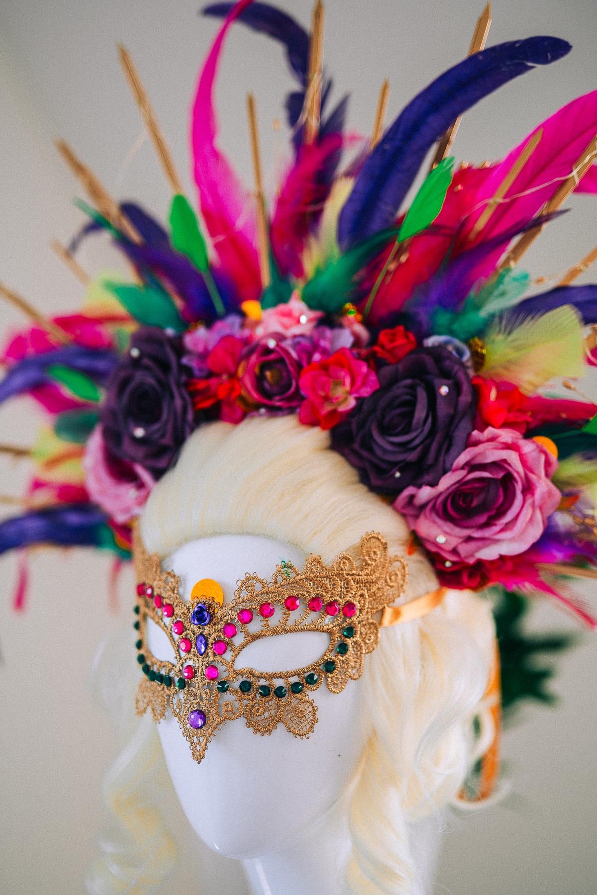 LED Feather Halo Crown, Mardi Gras Headpiece, Light Up Halo Crown, Carnival Crown, Feather Festival Crown, Couture Halo Headpiece