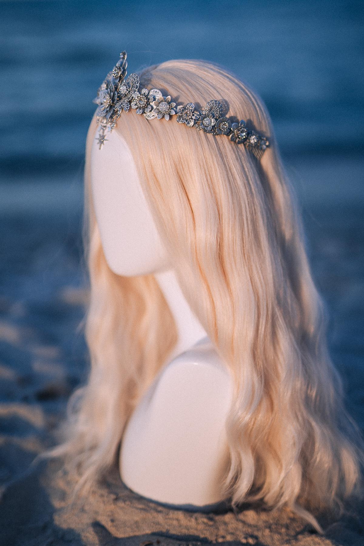 Silver Celestial Bridal Tiara Wedding Crown Star Bride Headpiece