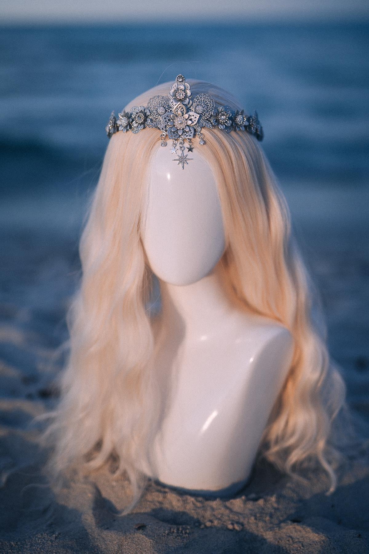 Silver Celestial Bridal Tiara Wedding Crown Star Bride Headpiece