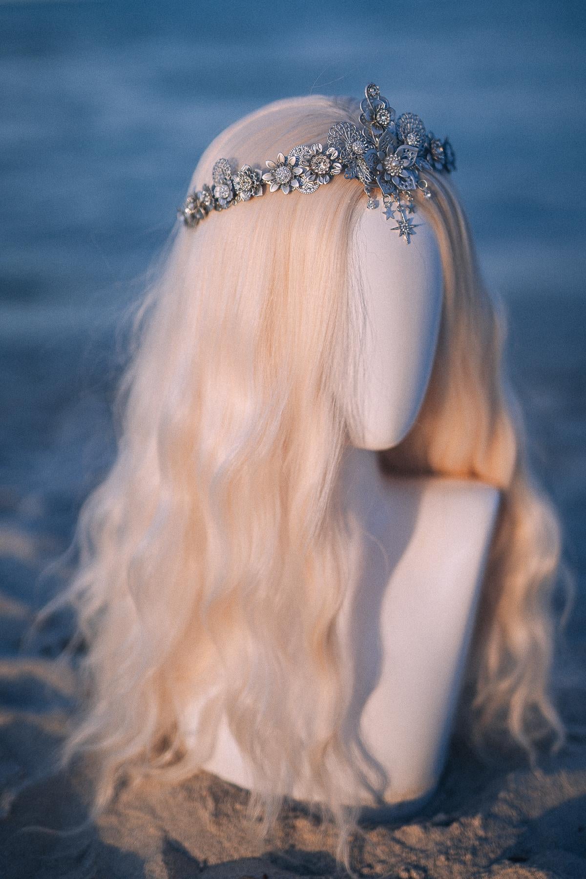 Silver Celestial Bridal Tiara Wedding Crown Star Bride Headpiece