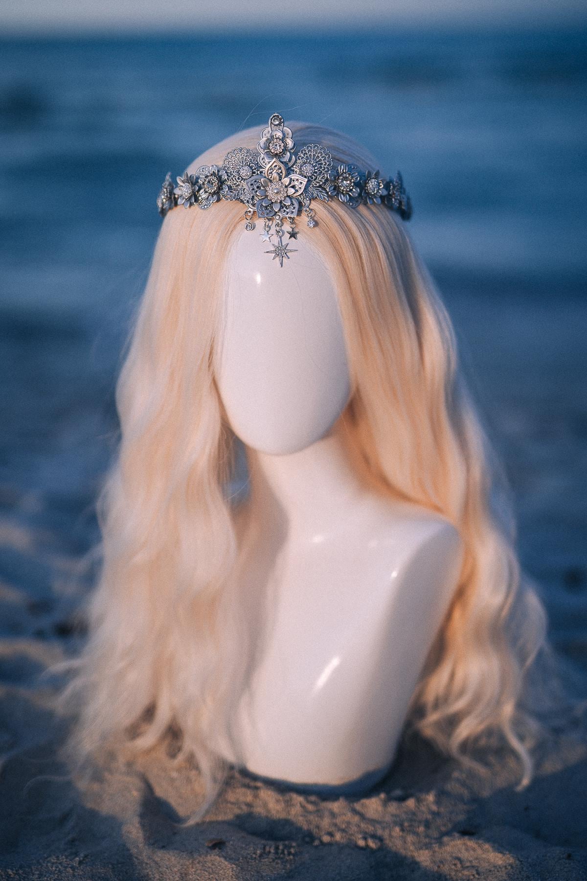 Silver Celestial Bridal Tiara Wedding Crown Star Bride Headpiece