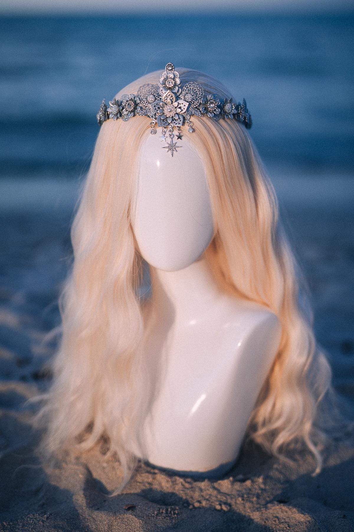 Silver Celestial Bridal Tiara Wedding Crown Star Bride Headpiece